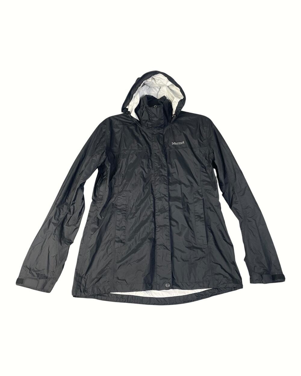 Marmot Women’s Medium PreCip Eco Black Waterproof Jacket W/ Hideaway Hood